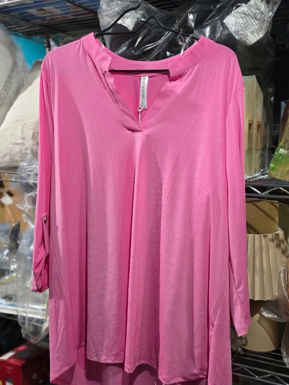 New XL Dear Scarlett Pink Notch-Neck Long Sleeve Tunic Top